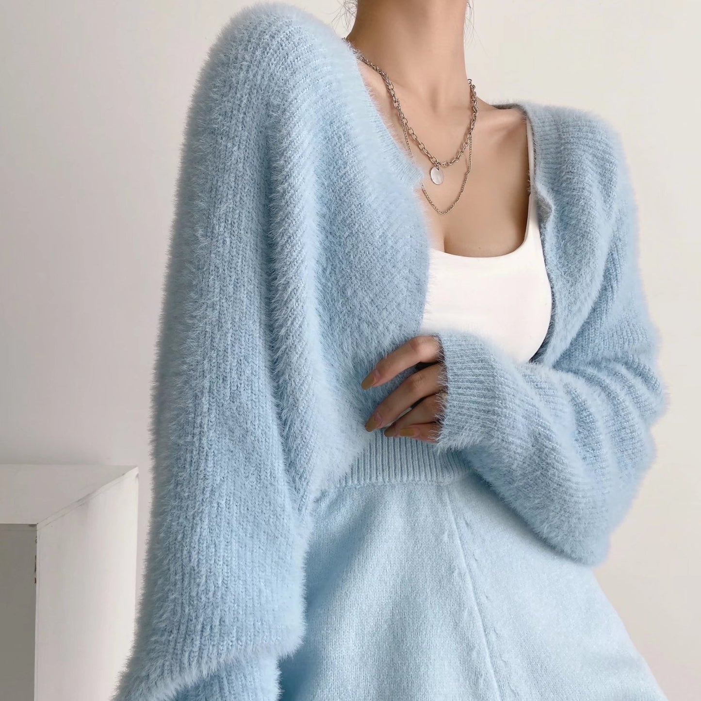 Furry Long Sleeve Short Loose Blouse Outer Sweater Coat For Women