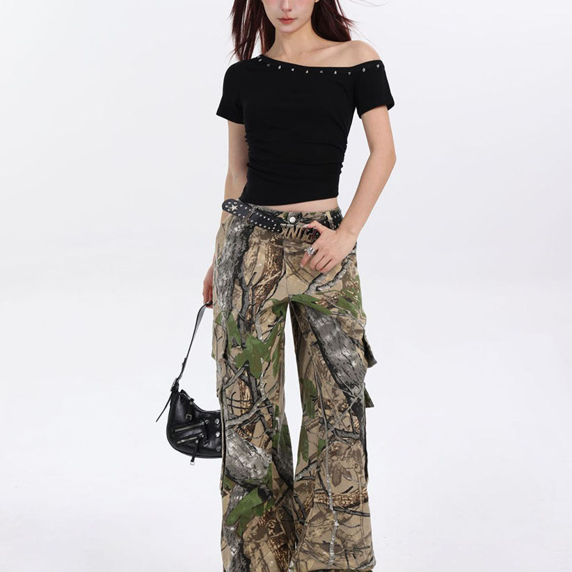 Womens Asymmetrical Off-Shoulder Short-Sleeve Slim-Fit Top