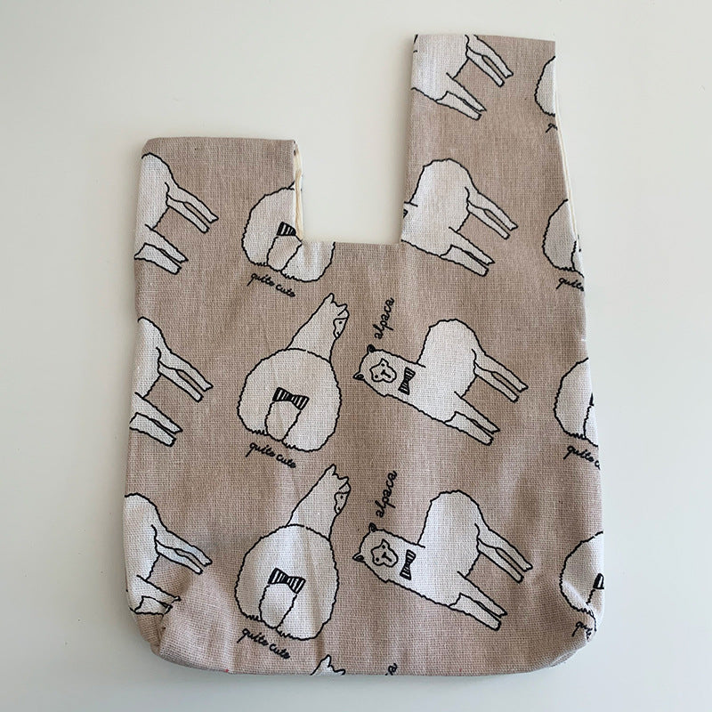 Japanese Style Multi-color Printed Linen Wrist Bag