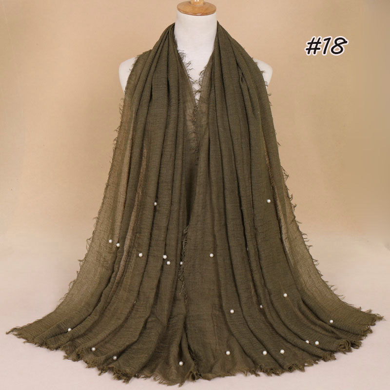 Women's Cotton And Linen Crumpled Monochrome Scarf