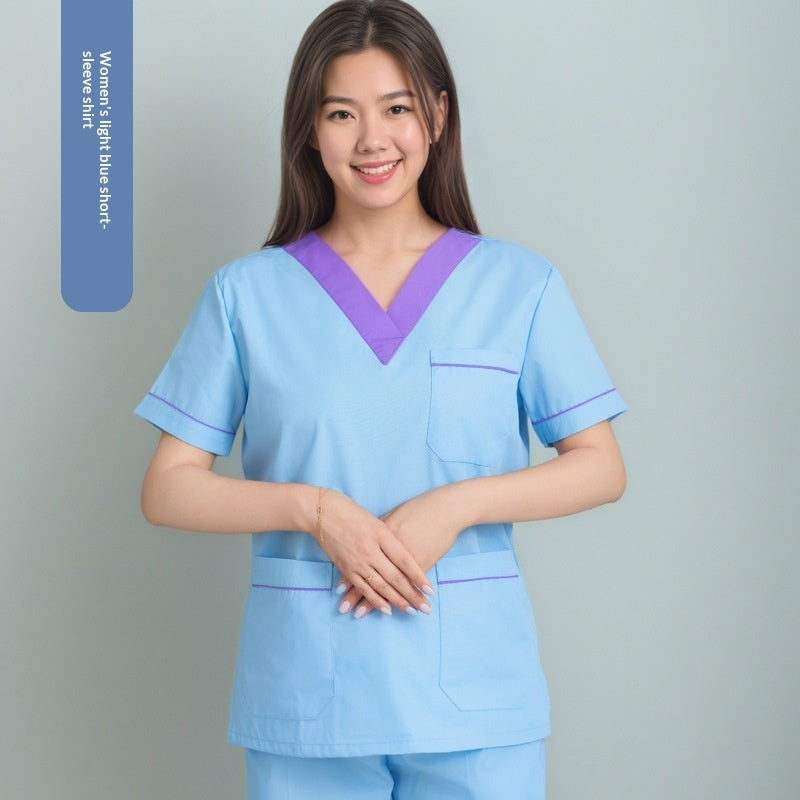 Womens Short-sleeve Scrubs With A Yin-yang Collar For Isolation Use
