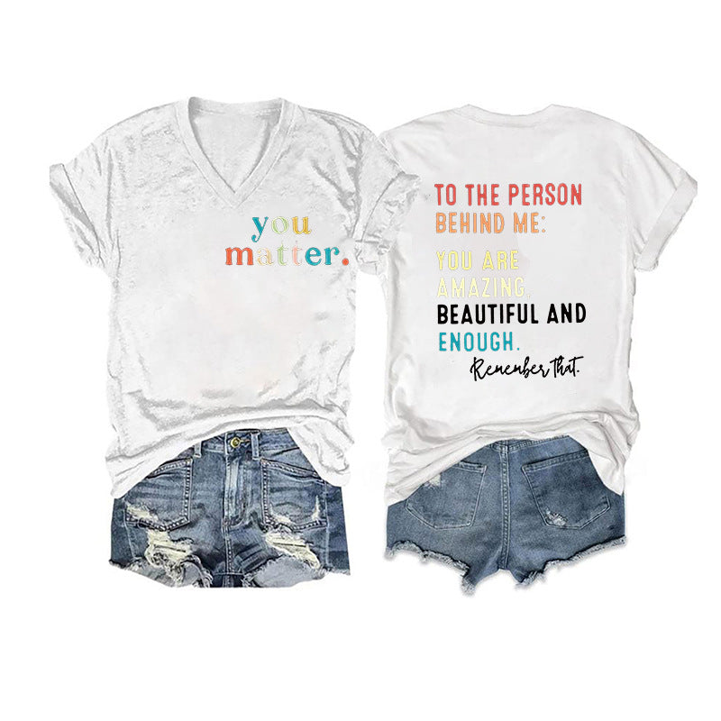 Duplex Printing V-neck Short Sleeve Pullover T-shirt Summer