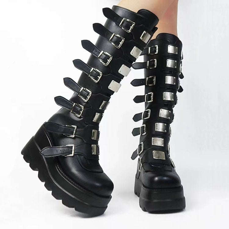 European And American Metal Buckle With Platform High Leg Boot