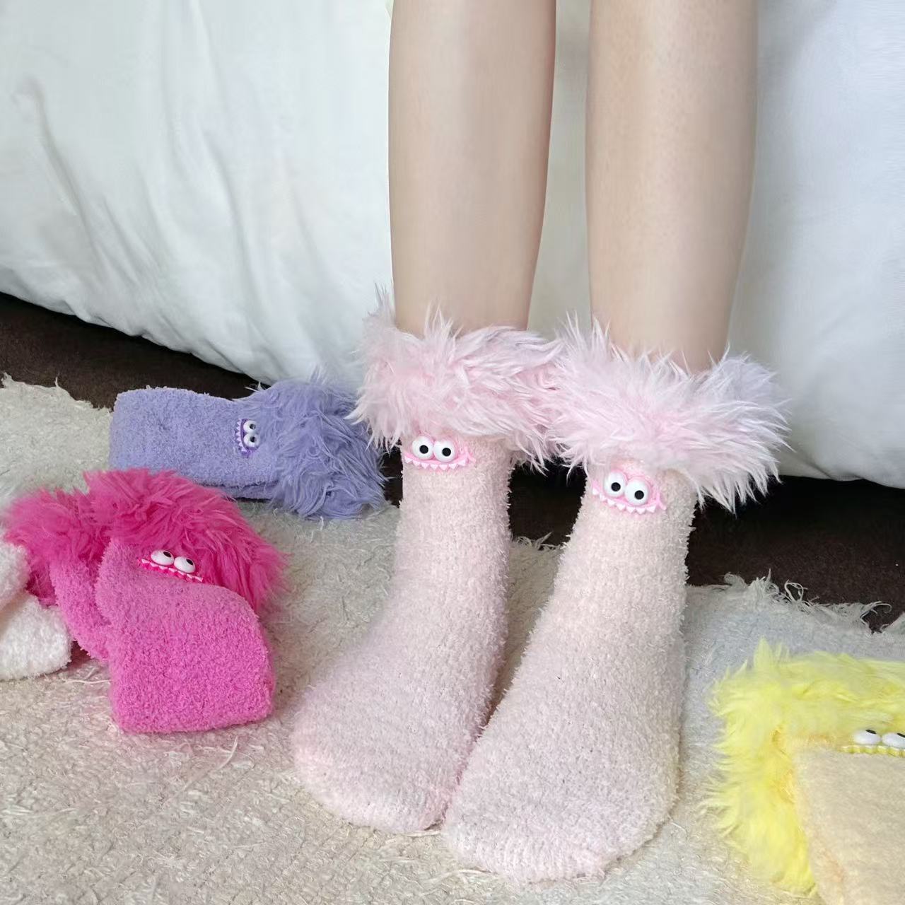 Store Mund Monster Plys Sokker Fleeceforet Tykke Varme Koralfleece