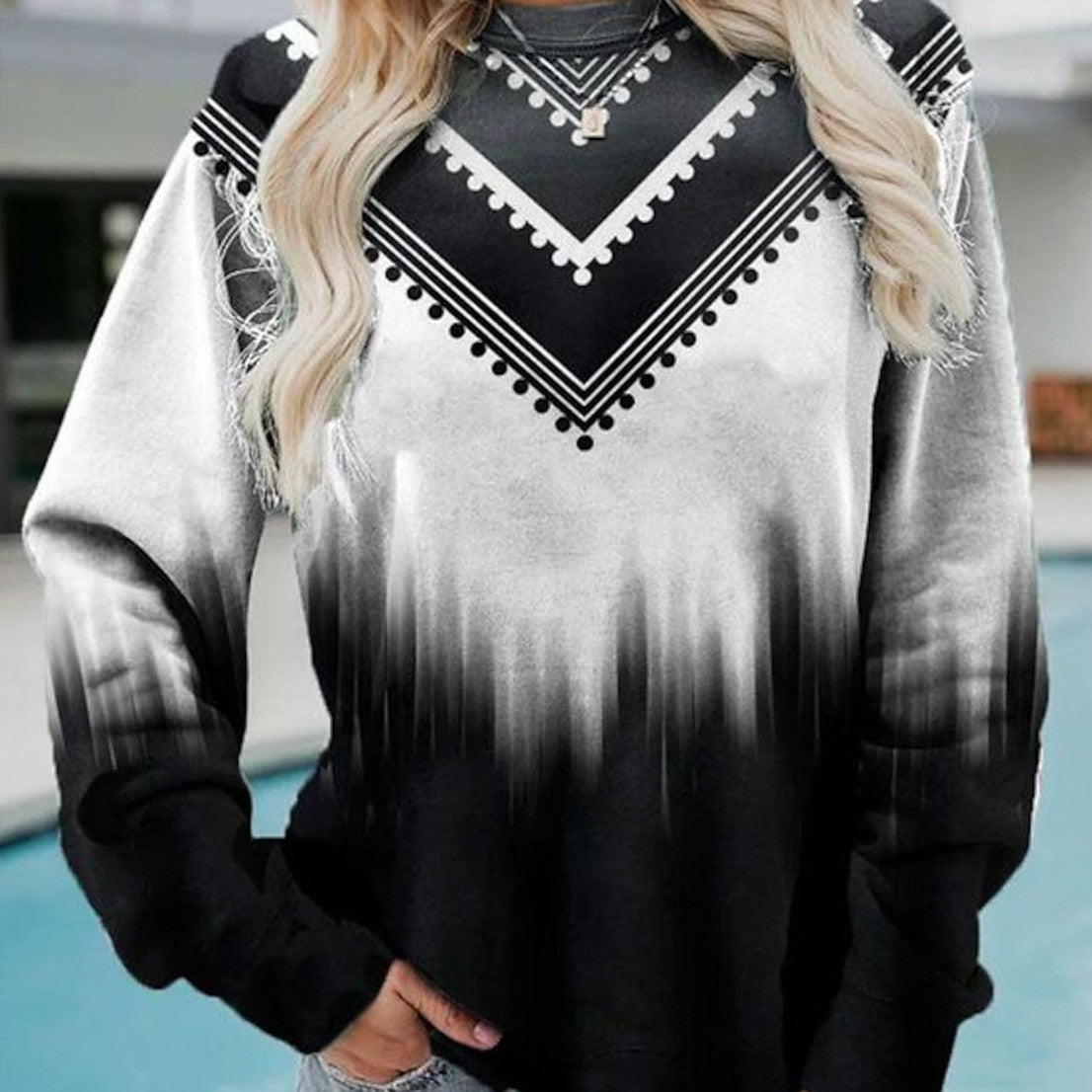 Retro Street Afslappet Rundhalset Langærmet Sweater