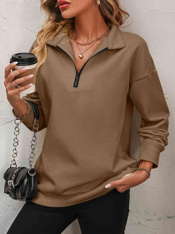 Damemode Halvlangærmet Lynlås Sweatshirt Modepullover