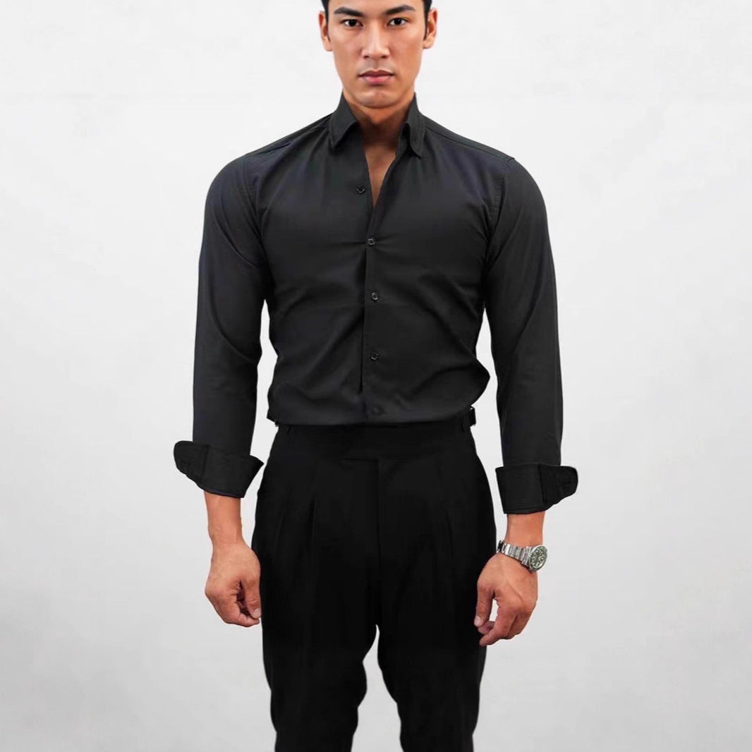 Casual Solid Color Workwear Shirt Men