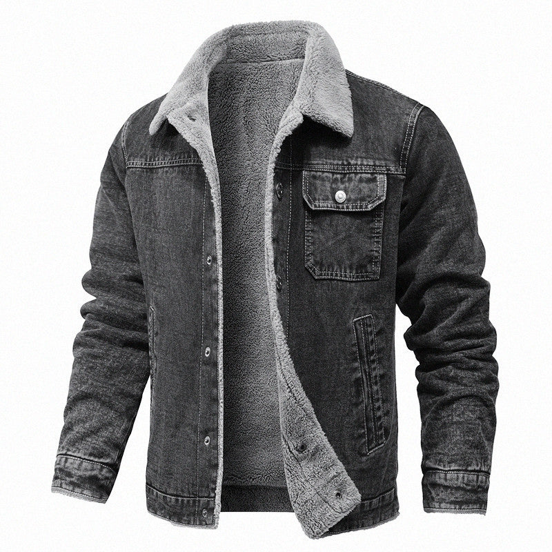 Retro Rever Løs Bomuldsjakke Med Fleecefor Og Fortykkende Denimjakke