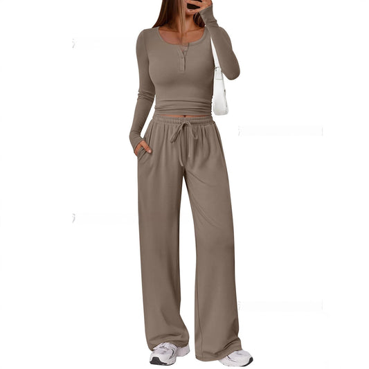 Comfortable Casual Long-sleeve Wide-leg Pants Set For Sports