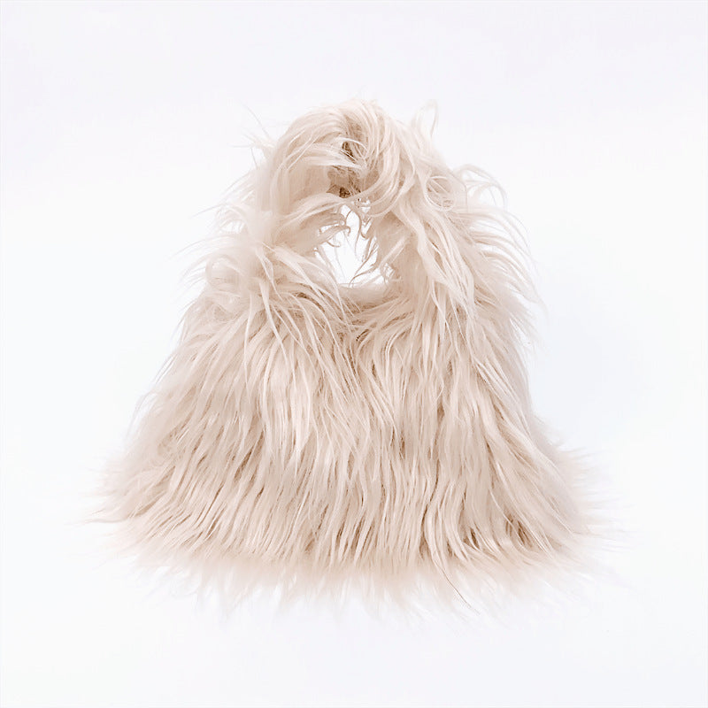 Cross-border NImitated Tibet Sheep Fur Square Bag Plush Personality Style Hand Holding Clutch
