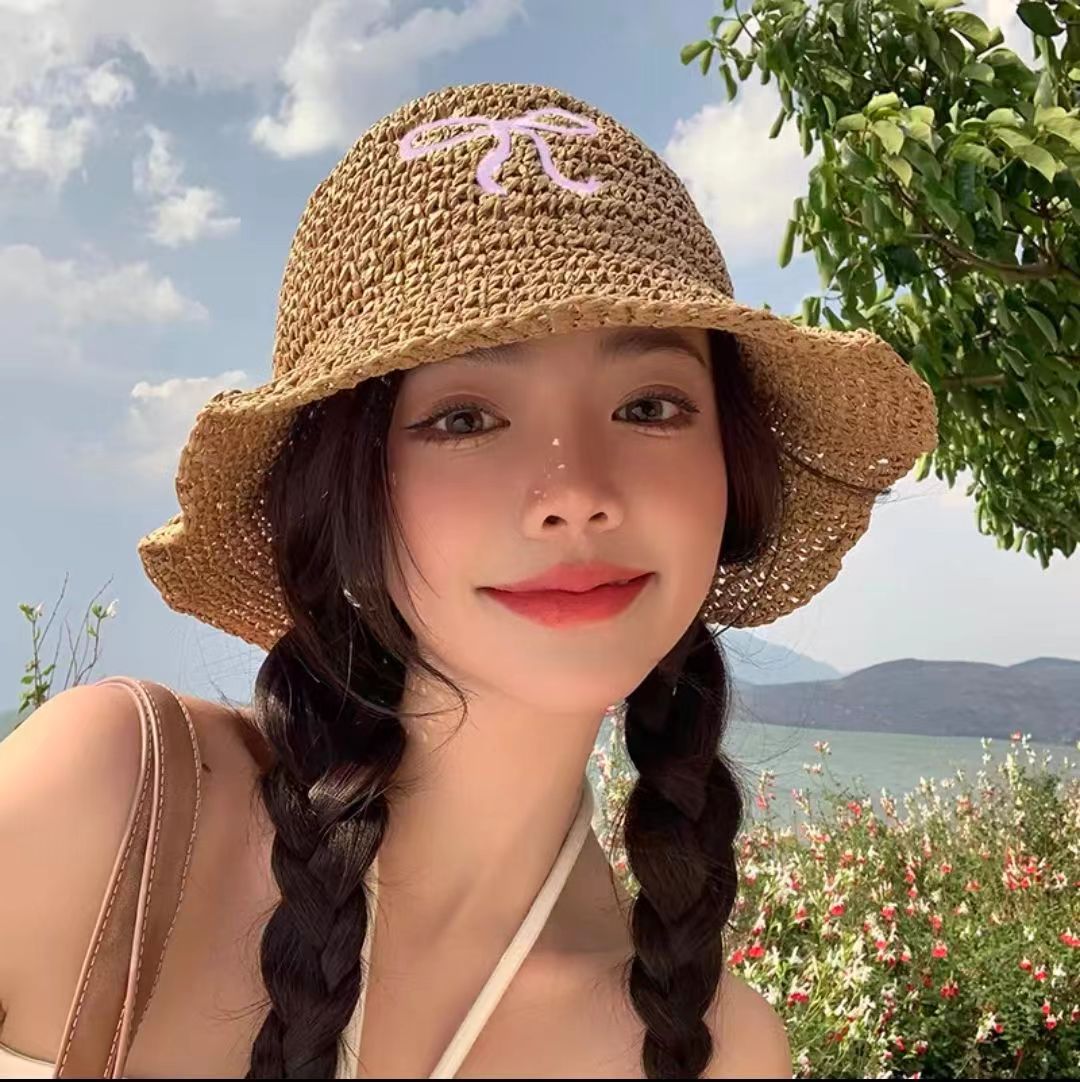 Bow Straw Hat Female Summer Travel Sun-proof Beach Seaside Sunhat
