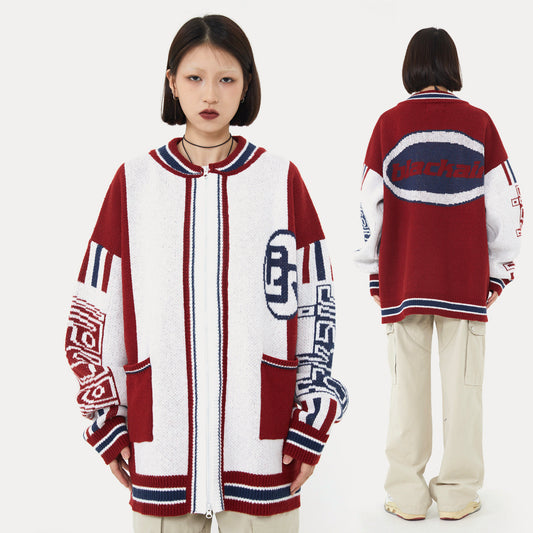 American College Style Ins Letters Loose Color Matching Sweater