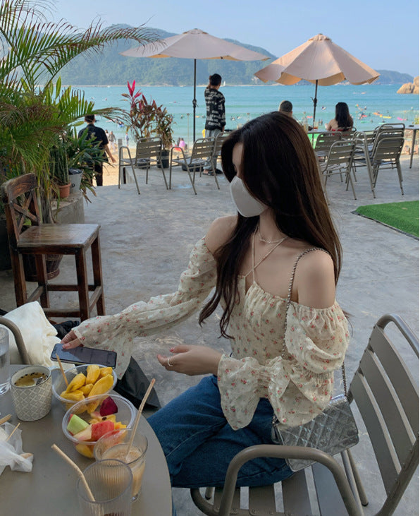 Women's Puff Sleeve Floral Bandeau Top