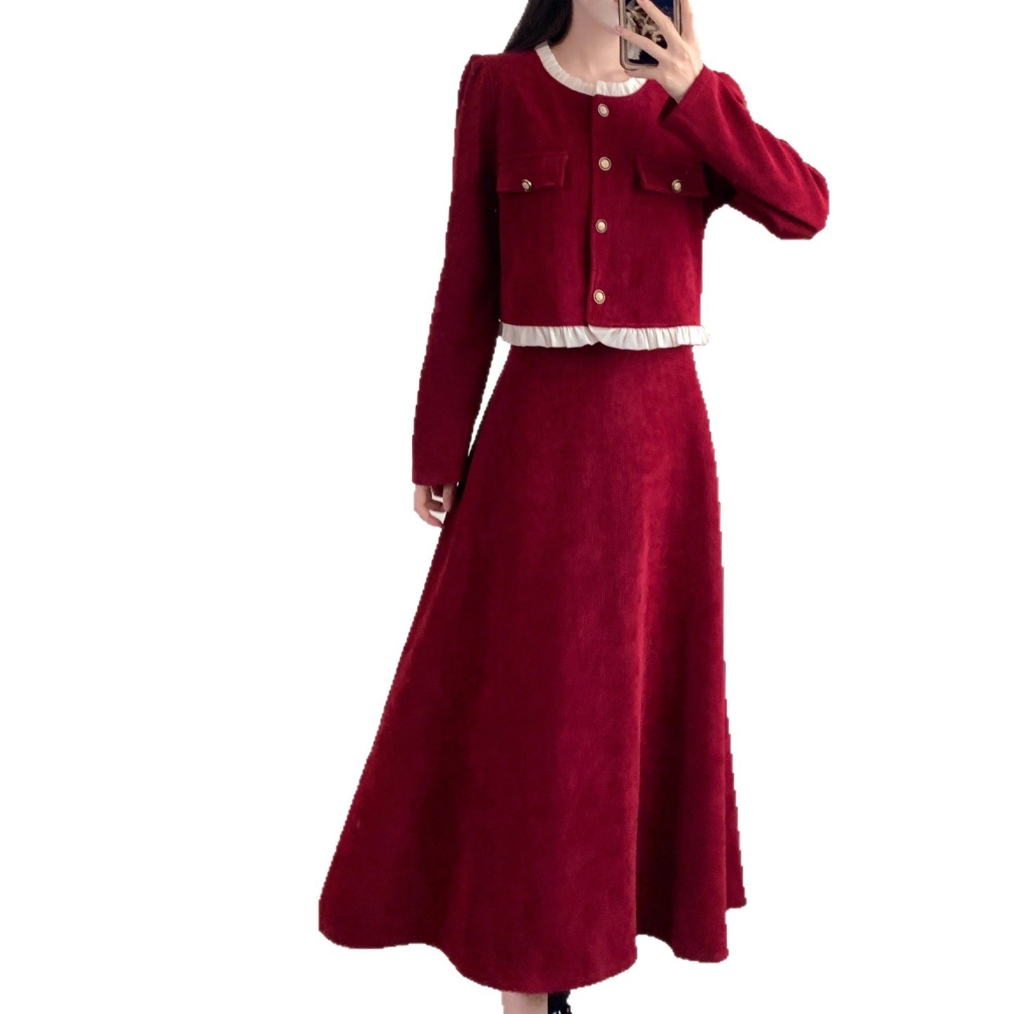 Small Chanel-style Corduroy Skirt Two-piece Set For Women