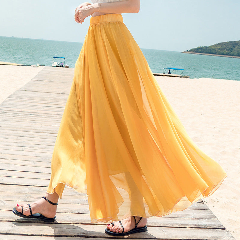 Chiffon Nederdel Stor Svingnederdel Ferie Strandkjole Fe Kjole