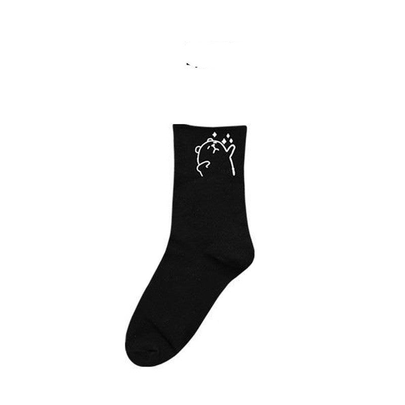 Trendy Simple Japanese Cute Cartoon Bear Solid Color Cotton Socks