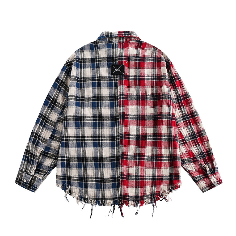 Fashion Color Contrast Stitching Plaid Shirt For Men