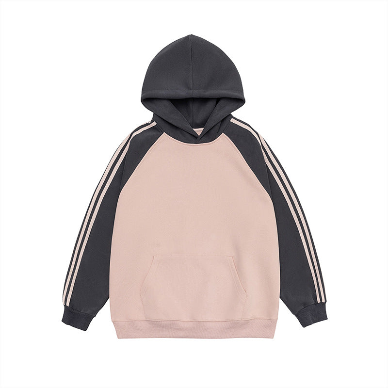 Herre- og dame-stribet kontrastfarve syet raglan-top