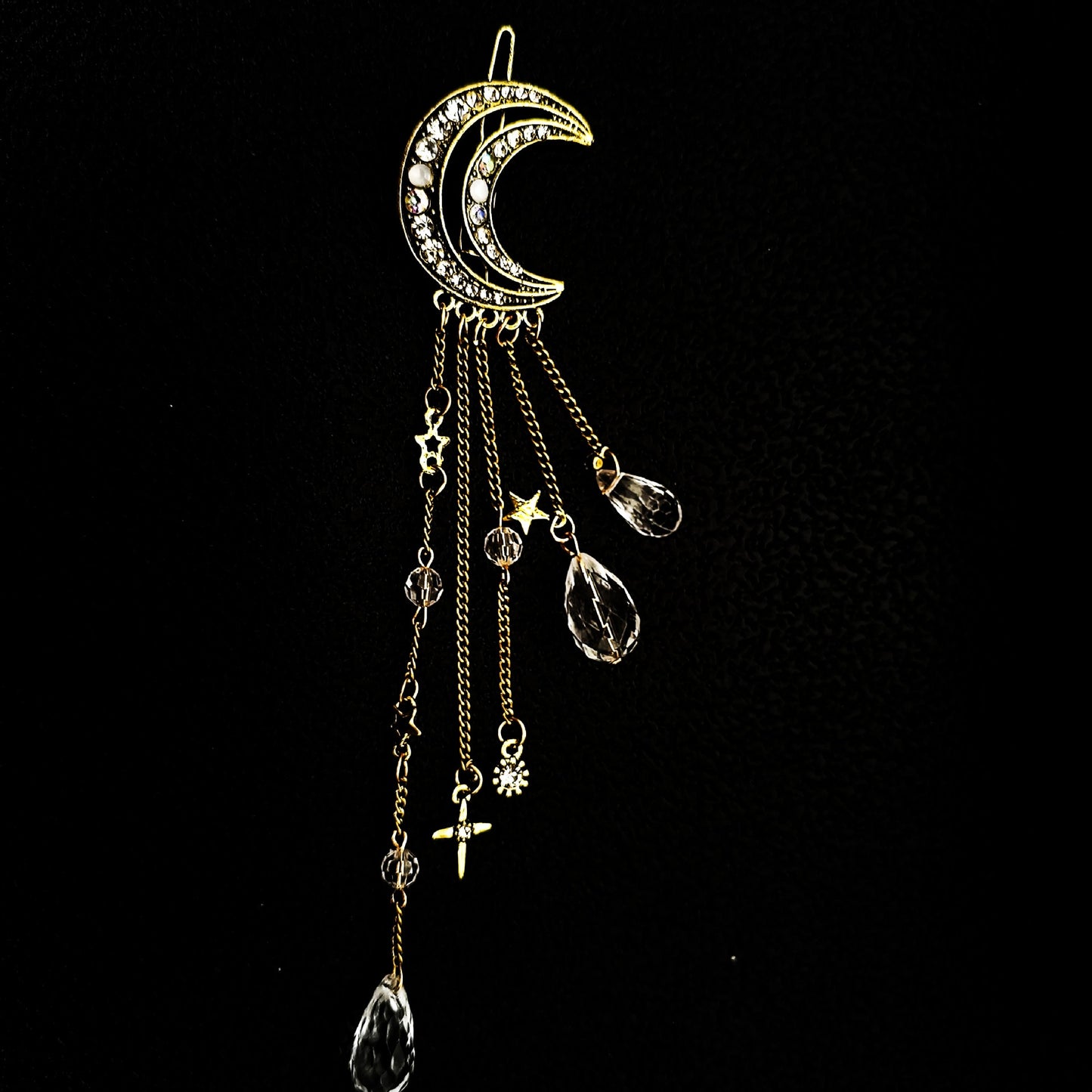 Diamond Studded Moon Tassel Five-pointed Star Pendant Side Clip