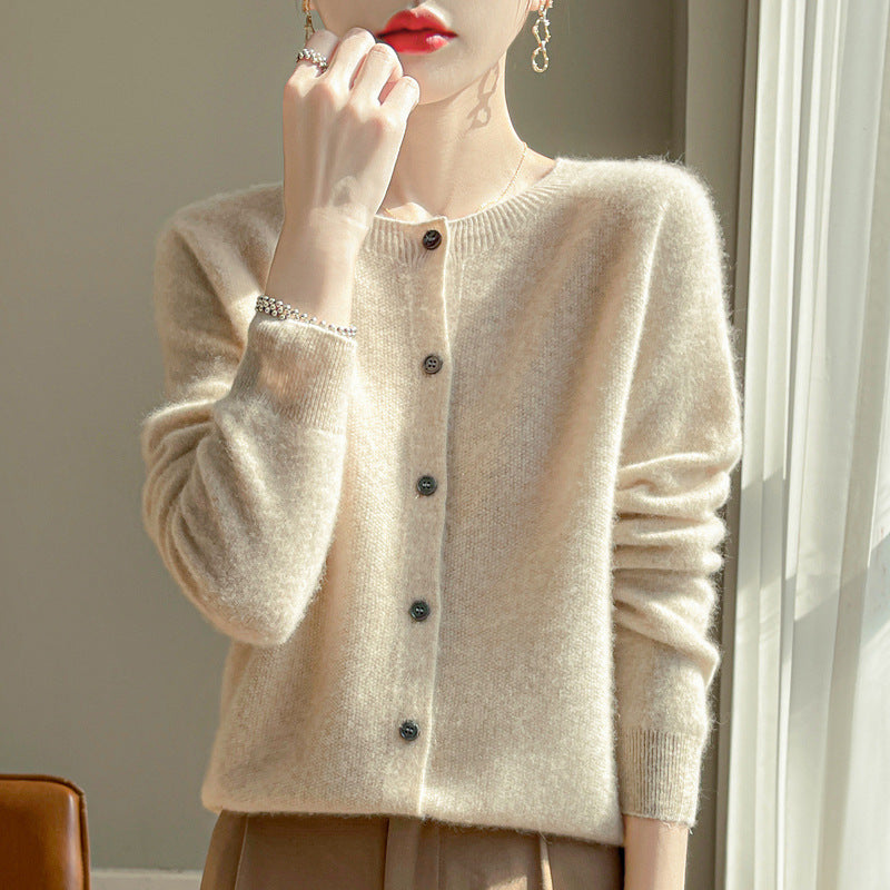 Round Neck Sweater Women's Simple All-match Cashmere Knitted Cardigan