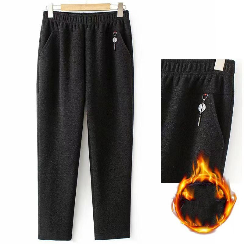 Middle Aged And Elderly Women's Plush High Waist Plus Size Loose Trousers