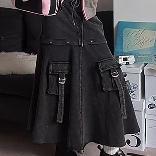 Denim Pleated Skirt For Women's Autumn And Winter Design