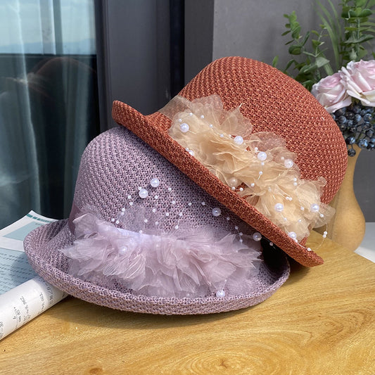 Curling Top All-match Flower Knit Breathable Bucket Hat