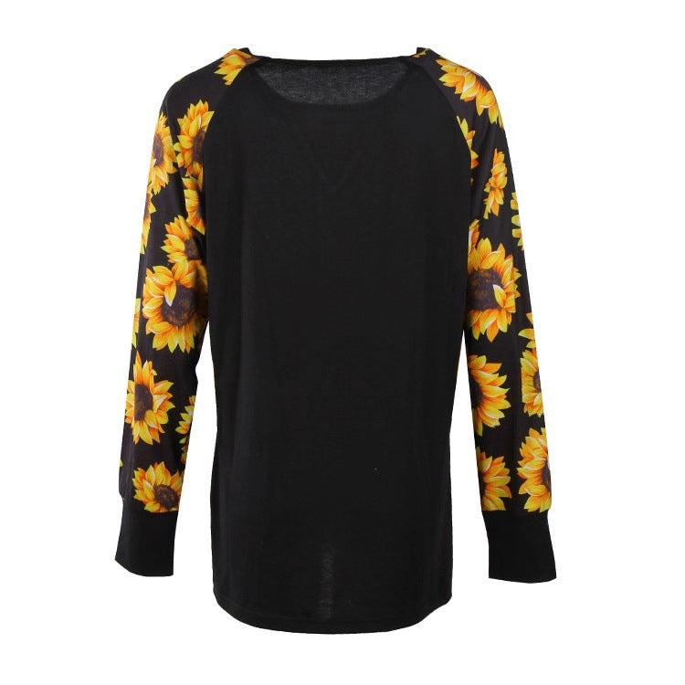 Trykt T-shirt Solsikke Langærmet Top Leopard Camouflage Langærmet