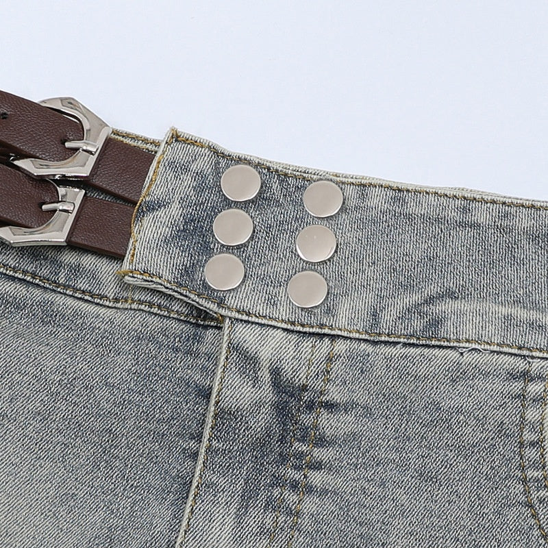 Amerikansk Retro Pigeagtig Enkelhed Denim Nederdel