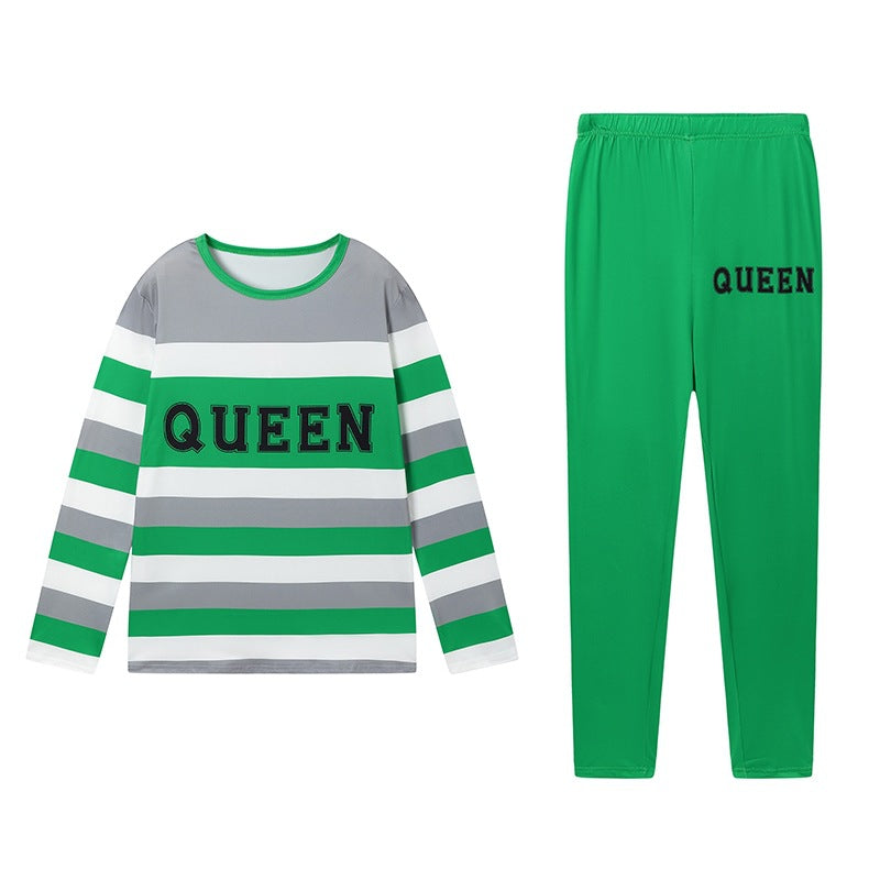 Round-neck Long Pants And Long-sleeve Digital-print Casual Two-piece Set