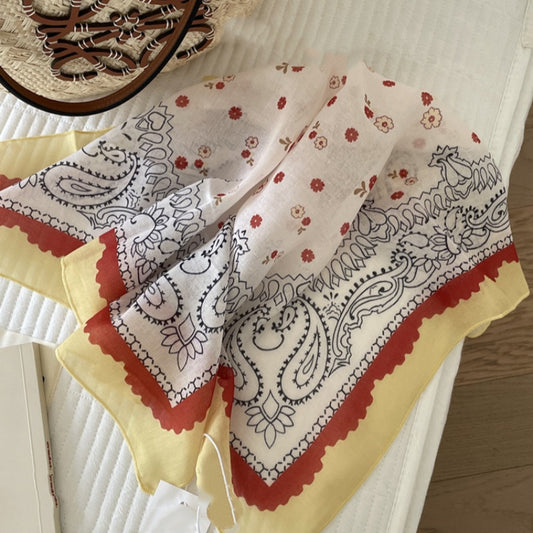 Skin-friendly Soft Cotton And Linen Breathable Neck Protection Small Square Towel Polka Dot