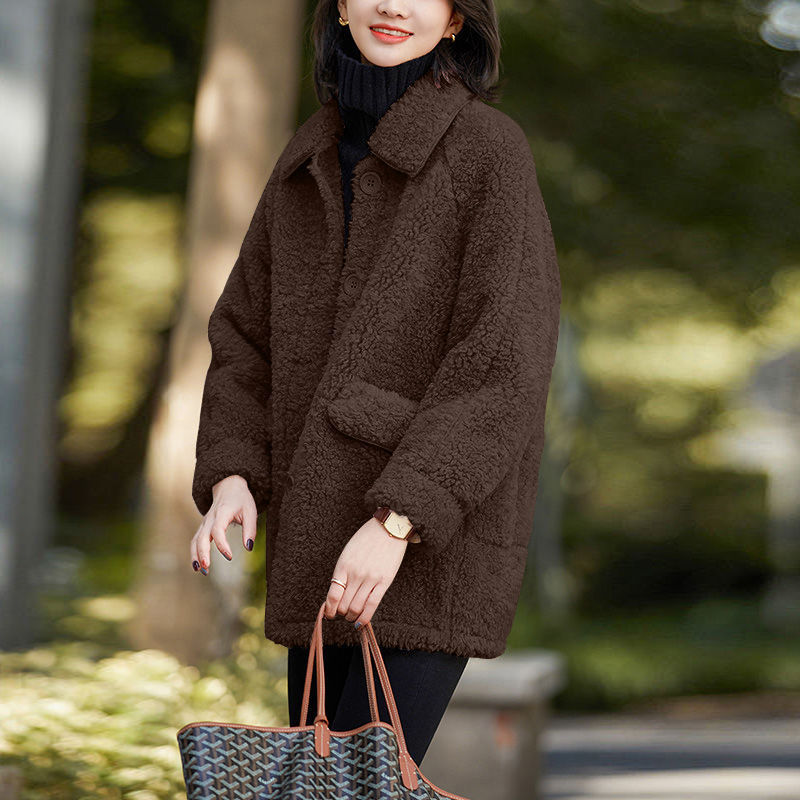 Women's New Fleece And Thickened Lamb Wool Lapel Loose Top