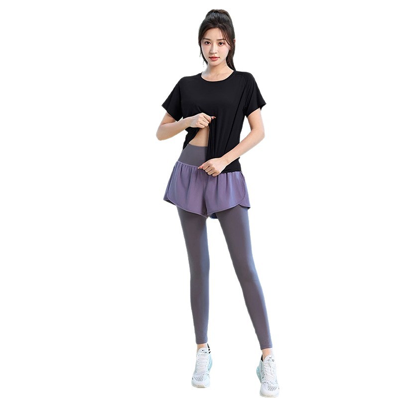 Sports Leisure Set Short Sleeve Fitness Pants Women Slim And Slimming