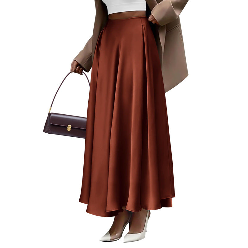 Solid Color High Waist Long Skirt Elegant Plus Size Skirt Women