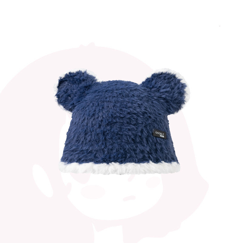 Cute Bear Black And White Bucket Hat Women's Contrast Color Warm