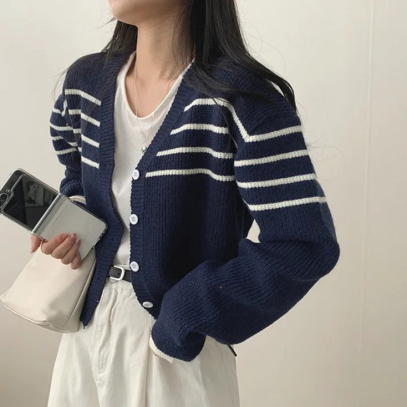ChicV Collar Striped Cardigan Sweater Coat