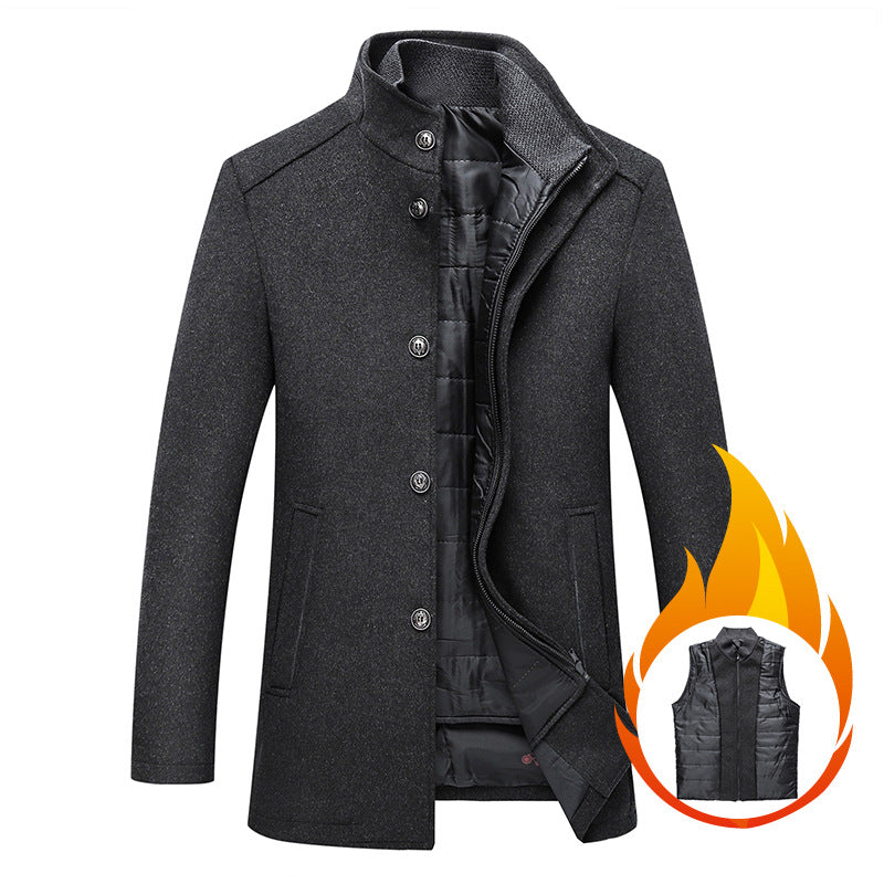 Solid Color Casual Men's Coat Woolen Overcoat