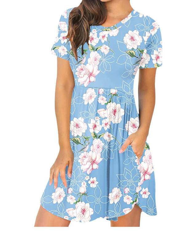 Women's Casual Crew-Neck Printed Pullover Short Sleeve