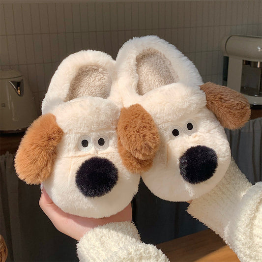Dog Plush Toe Cap Cotton Slippers Female