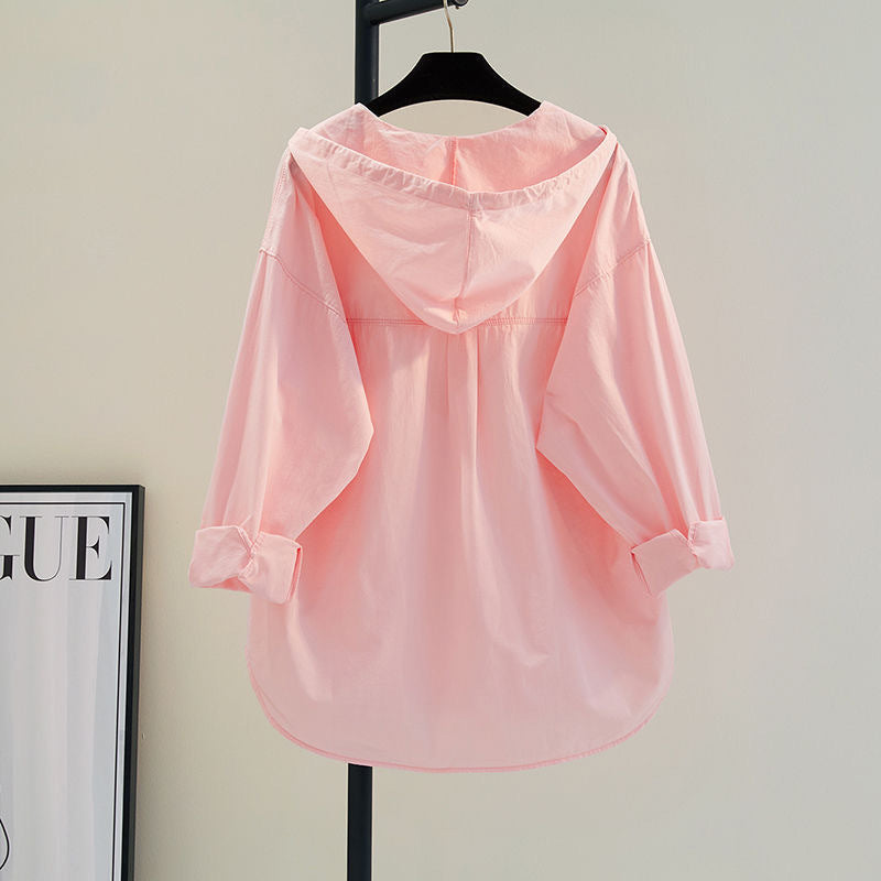 Hooded Pure Cotton Shirt Thin Women's Casual Sun-proof Coat