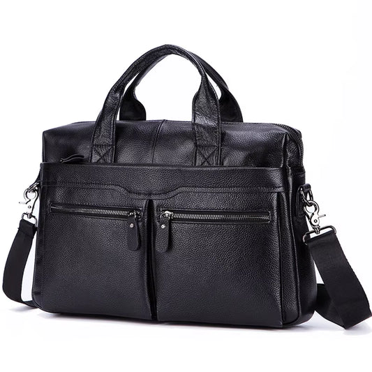 Genuine Leather Black Messenger Bag for Men - Large 14" Laptop Briefcase and Travel Shoulder Bag