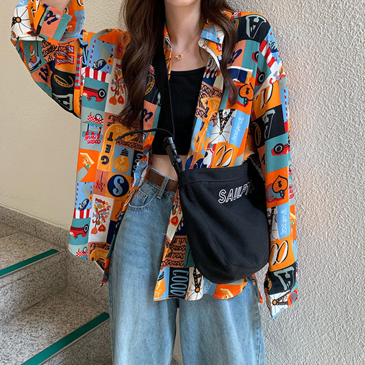 Sun-protective Vintage Floral Shirt Couples Outerwear Versatile Hong Kongstyle Shirt