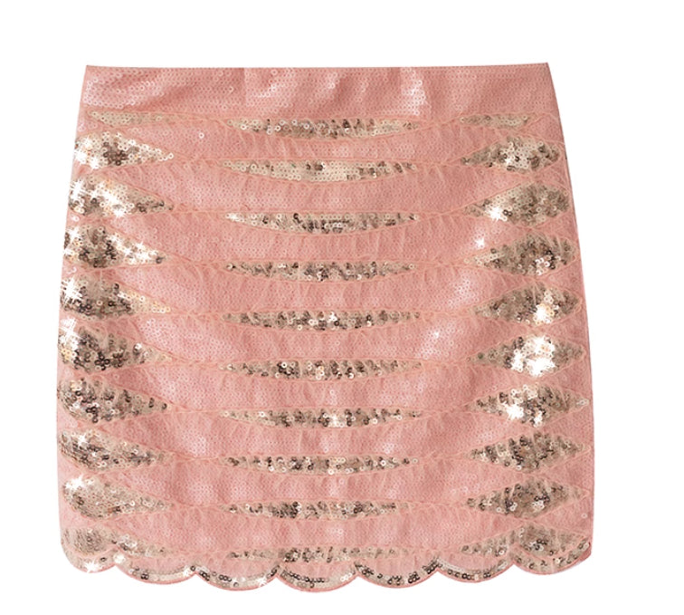 European And American Heavy Industry Glitter Sequin Wave Pattern Skirt