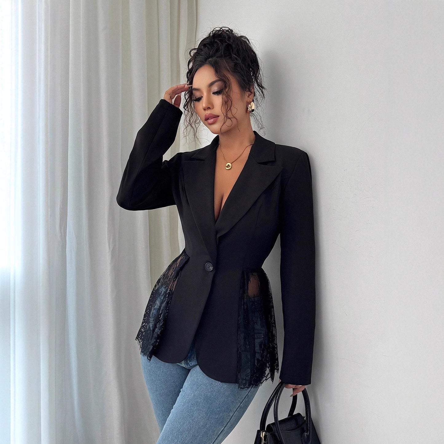 Blazer til kvinder med kontrasterende farver og blonde, slim-fit A-facon