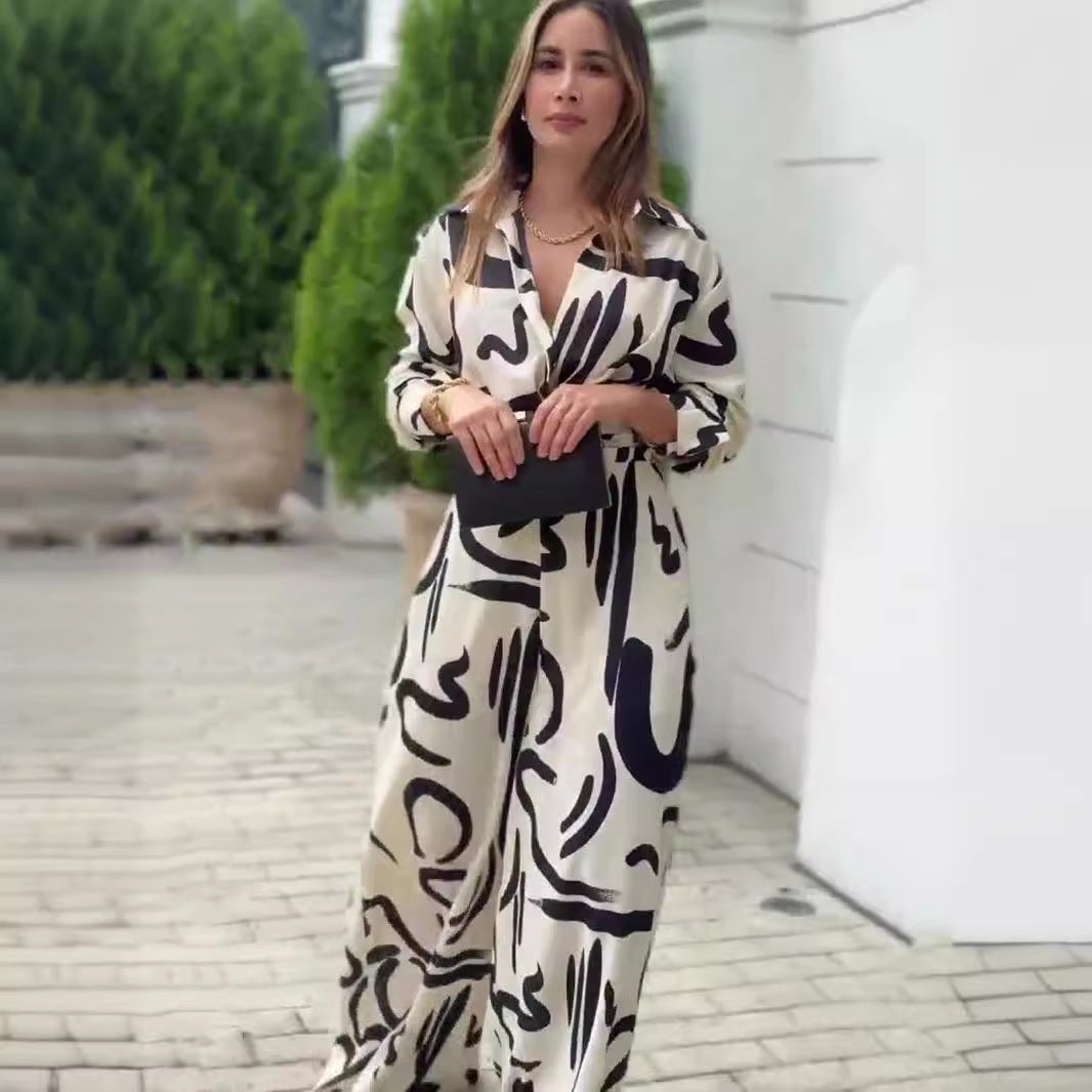Women's High Waist One-piece Casual Floral Loose Wide-leg Pants