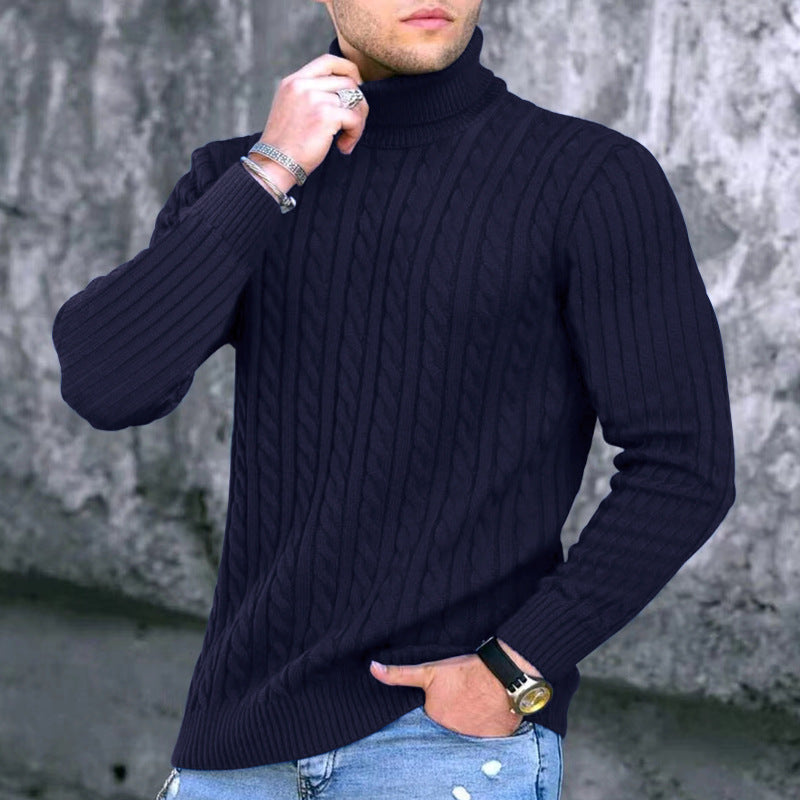 High Neck Fried Dough Twist Long Sleeve Men's Casual Sweater