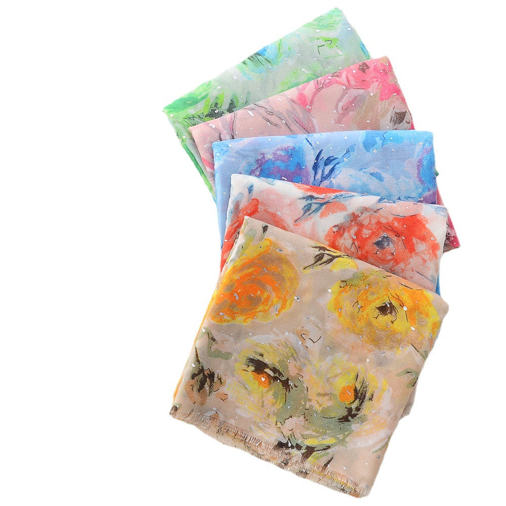 Women's Rose Bronzing Large Gauze Cotton Linen Versatile Scarf