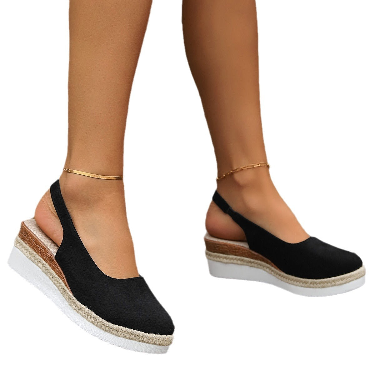 Solid Color Round Toe Women's Platform Plus Size Sandals