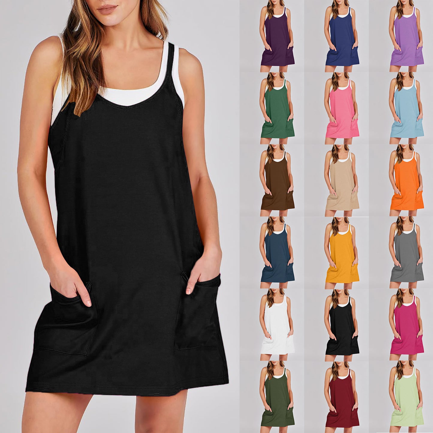 Womens Solid-Color Fashionable Casual Knitted Two-Piece Set With Shorts And A Dress