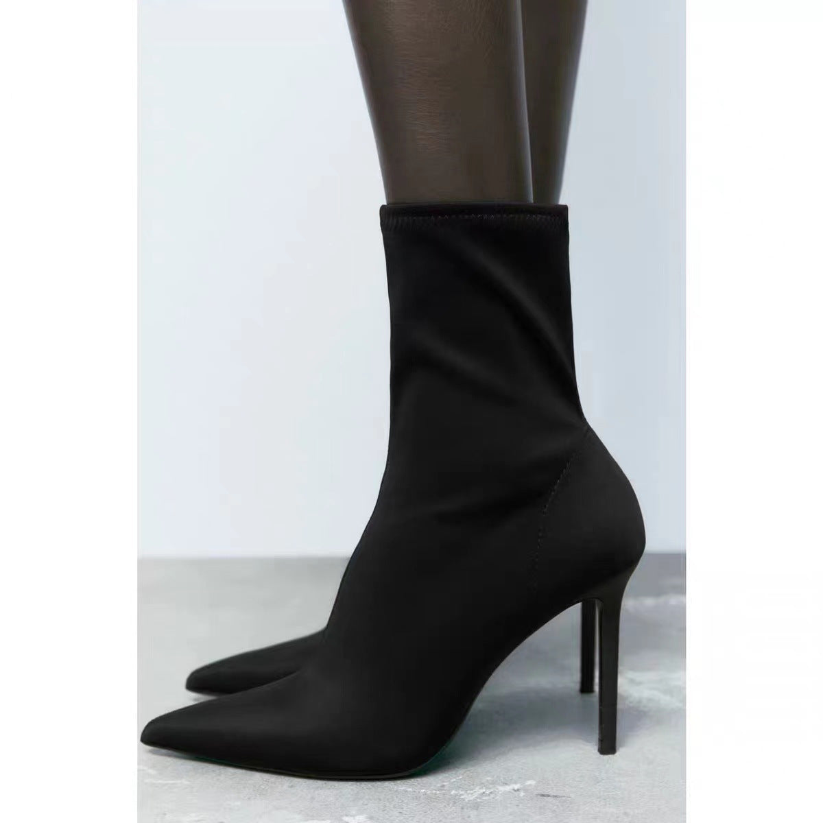 Women's Black High Elastic Pointed Stiletto Heel Ankle Boots